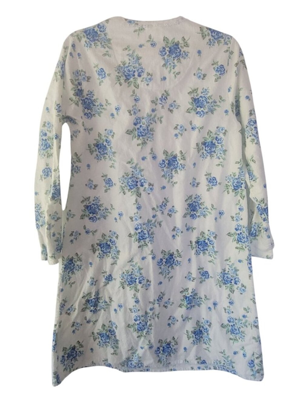 Vtg Casual Nights Blue Floral Cotton Flannel Nightgown Size Small Lace Pintucks - Picture 3 of 11